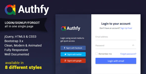 Authfy – Responsive Login and Signup Page Template