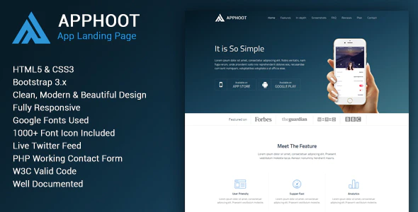 Apphoot – Responsive Landing Page Template